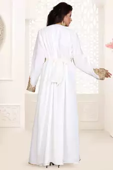 White embroidered georgette islamic kaftans With Sun-proof hijab