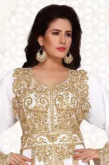White embroidered georgette islamic kaftans With Sun-proof hijab