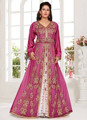 Purple embroidered georgette islamic kaftans With Sun-proof hijab 1