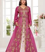 Purple embroidered georgette islamic kaftans With Sun-proof hijab.