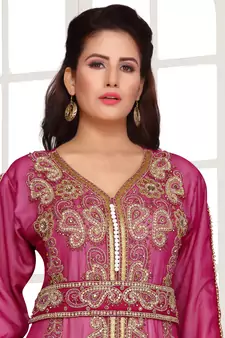 Purple embroidered georgette islamic kaftans With Sun-proof hijab