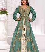 Green embroidered georgette islamic kaftans With Sun-proof hijab