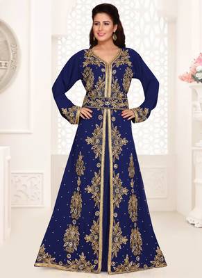 Blue embroidered georgette islamic kaftans With Sun-proof hijab 1