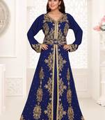 Blue embroidered georgette islamic kaftans With Sun-proof hijab.