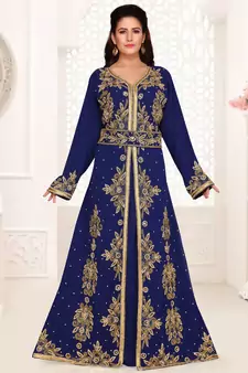 Blue embroidered georgette islamic kaftans With Sun-proof hijab