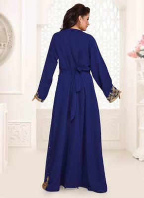 Blue embroidered georgette islamic kaftans With Sun-proof hijab 3