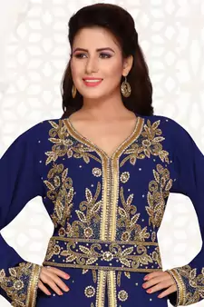 Blue embroidered georgette islamic kaftans With Sun-proof hijab