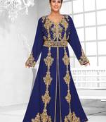Blue embroidered georgette islamic kaftans With Sun-proof hijab.