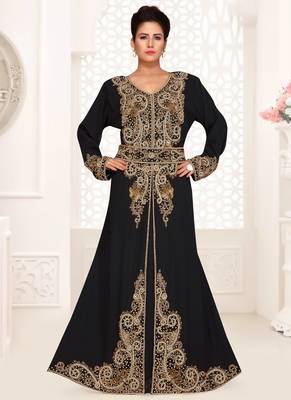 Black embroidered georgette islamic kaftans With Sun-proof hijab 1