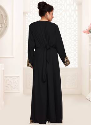 Black embroidered georgette islamic kaftans With Sun-proof hijab 3
