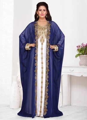 Blue embroidered georgette islamic kaftans With Sun-proof hijab 1