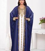 Blue embroidered georgette islamic kaftans With Sun-proof hijab.