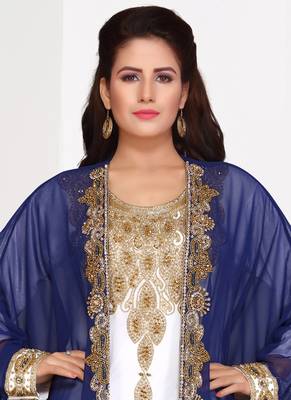 Blue embroidered georgette islamic kaftans With Sun-proof hijab 2