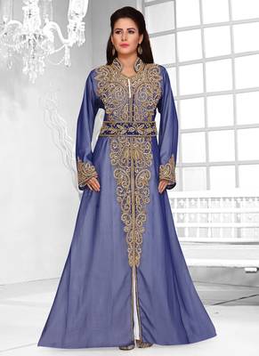 Blue embroidered georgette islamic kaftans With Sun-proof hijab 1
