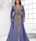 Blue embroidered georgette islamic kaftans With Sun-proof hijab.