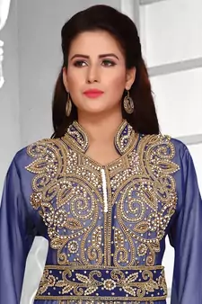 Blue embroidered georgette islamic kaftans With Sun-proof hijab