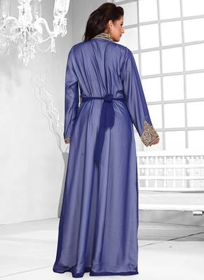 Blue embroidered georgette islamic kaftans With Sun-proof hijab 4