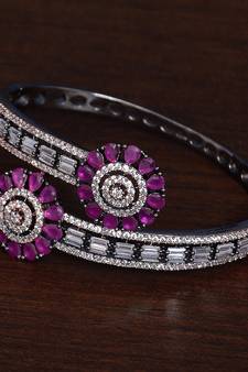 Black Rose Plated Cubic-Zirconia and Ruby Stone Embellished Diamond Bracelet