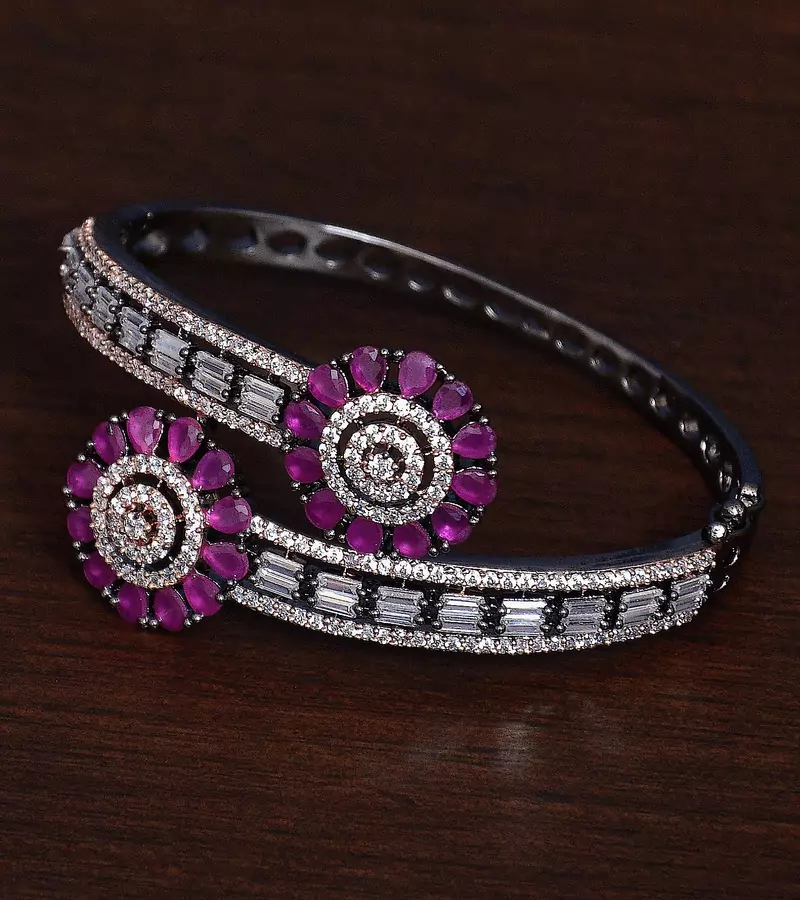 Black Rose Plated Cubic-Zirconia and Ruby Stone Embellished Diamond Bracelet