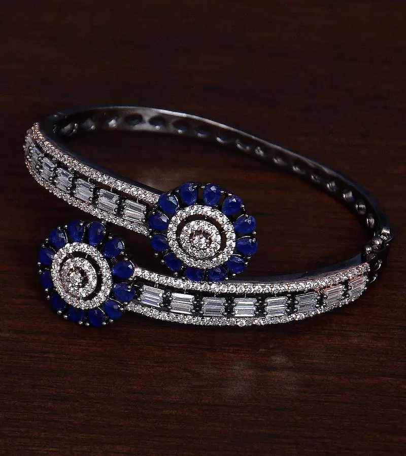 Black Rose Plated Cubic-Zirconia and Sapphire Stone Embellished Diamond Bracelet