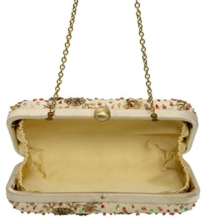 Box Clutch with Machine Embroidered Work Elegant Imported Texture