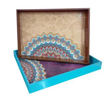 Set of 2 Wooden Tray in Decoupage Art 1