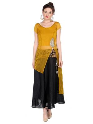 Ira Soleil Yellow Kurta with Embroidered Patch on waist 1