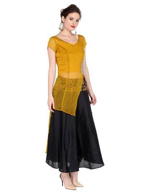 Ira Soleil Yellow Kurta with Embroidered Patch on waist 2