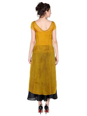 Ira Soleil Yellow Kurta with Embroidered Patch on waist 4