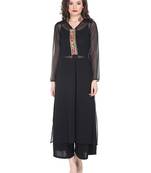 Black sheer kurta with embroidered placket and collar.
