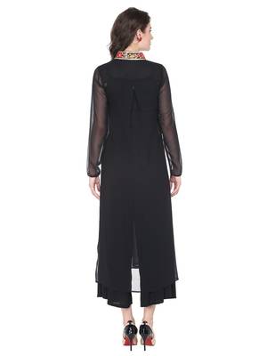 Black sheer kurta with embroidered placket and collar. 4