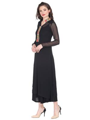 Black sheer kurta with embroidered placket and collar. 5