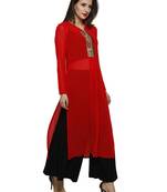 Red kurta with embroidered placket in light georgette fabric