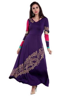 Purple Long Kurta with gold Print 1