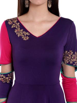 Purple Long Kurta with gold Print 3