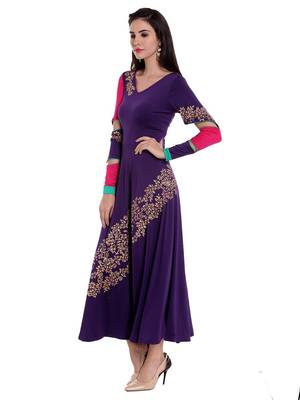 Purple Long Kurta with gold Print 4