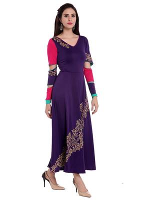 Purple Long Kurta with gold Print 5