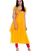 Ira Soleil Yellow Kurta with Embridered Yoke