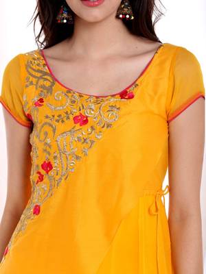 Ira Soleil Yellow Kurta with Embridered Yoke 2
