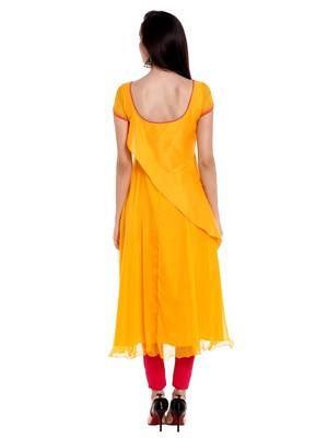 Ira Soleil Yellow Kurta with Embridered Yoke 5