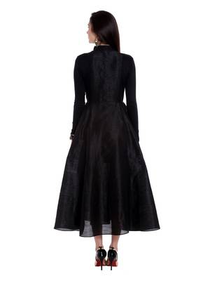 Black block printed anarkali in dupion-viscose-lyrcra fabric 4