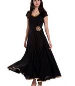 Long, flared Anarkali with embellished flower patch on waistline.