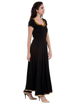 Long, flared Anarkali with embellished flower patch on waistline. 3