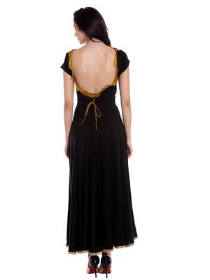 Long, flared Anarkali with embellished flower patch on waistline. 4