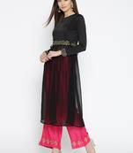 Ira Soleil Black Long Kurti with embroidered waist line.