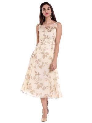 Ira soleil Cream chiffon all over printed long anarkali kurta 1