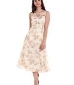 Ira soleil Cream chiffon all over printed long anarkali kurta