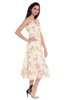 Ira soleil Cream chiffon all over printed long anarkali kurta 2
