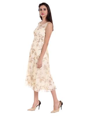 Ira soleil Cream chiffon all over printed long anarkali kurta 3