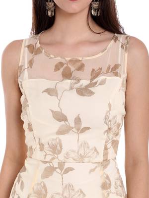 Ira soleil Cream chiffon all over printed long anarkali kurta 4